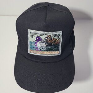 Vtg 90s Duck Conservation Stamp Patch Black Snapback Hat/Cap Made/USA